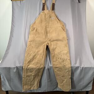 Vintage Carhartt Overalls Mens 46x32 Double Knee Canvas Workwear Distressed USA